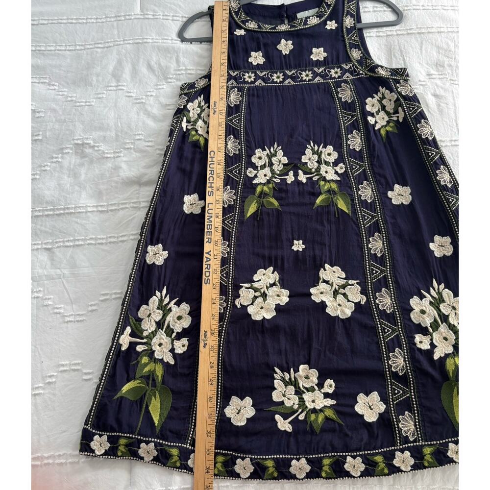 Anthropologie Maeve Rosa Embroidered Swing Shift Dress Navy Floral Cotton US 2 - Picture 16 of 16